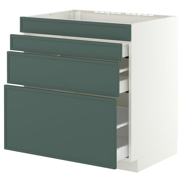 METOD / MAXIMERA Base cab f hob/4 fronts/3 drawers, white/Aspudden dark grey-green, 80x60x80 cm