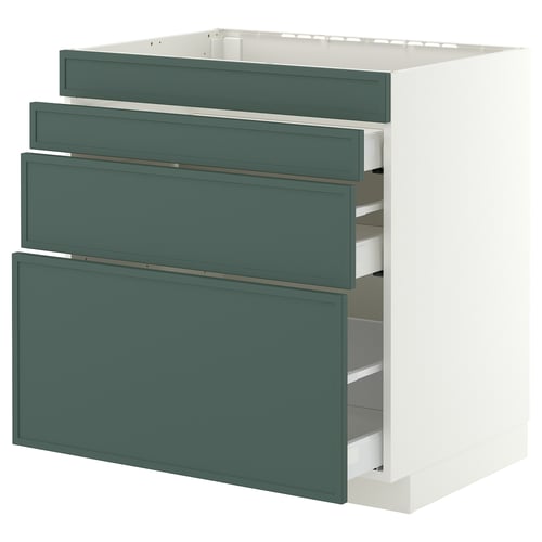 METOD / MAXIMERA Base cab f hob/4 fronts/3 drawers, white/Aspudden dark grey-green, 80x60x80 cm