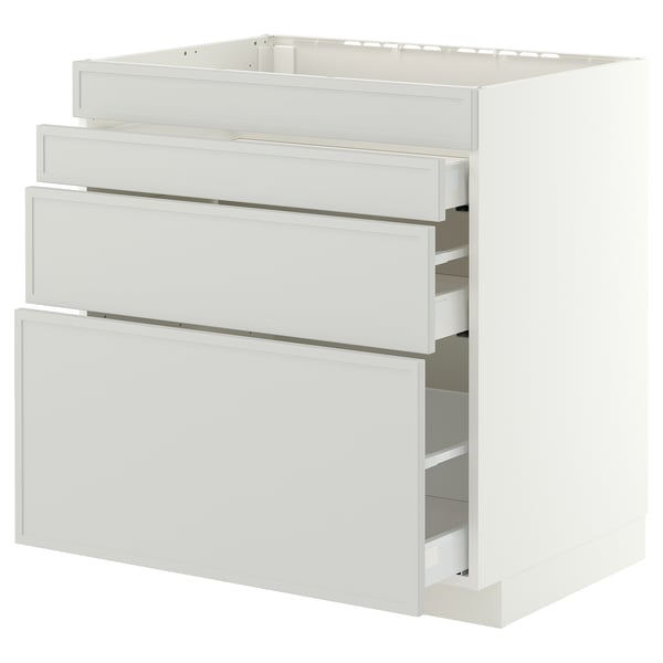METOD / MAXIMERA Base cab f hob/4 fronts/3 drawers, white/Aspudden light grey, 80x60x80 cm