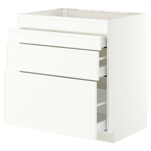 METOD / MAXIMERA Base cab f hob/4 fronts/3 drawers, white/Aspudden matt white, 80x60x80 cm