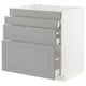 METOD / MAXIMERA Base cab f hob/4 fronts/3 drawers, white/Bodbyn grey, 80x60x80 cm