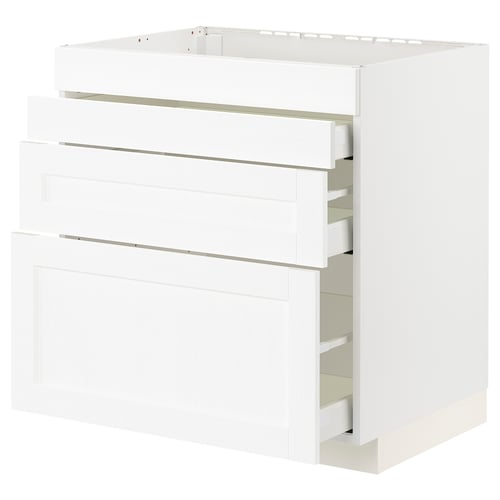 METOD kitchen unit: white, square, three drawers, sleek modern design.
