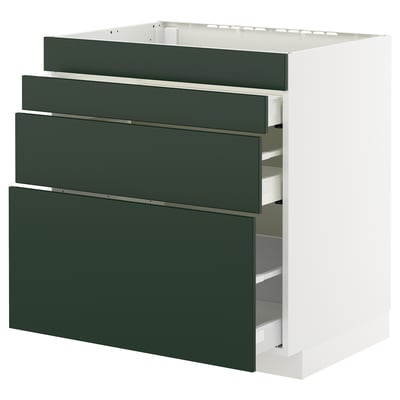 METOD / MAXIMERA Base cab f hob/4 fronts/3 drawers, white/Havstorp deep green, 80x60x80 cm