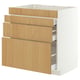 METOD / MAXIMERA Base cab f hob/4 fronts/3 drawers, white/Sinarp oak veneer, 80x60x80 cm