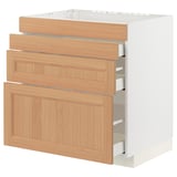 METOD / MAXIMERA Base cab f hob/4 fronts/3 drawers, white/Vedhamn oak, 80x60x80 cm