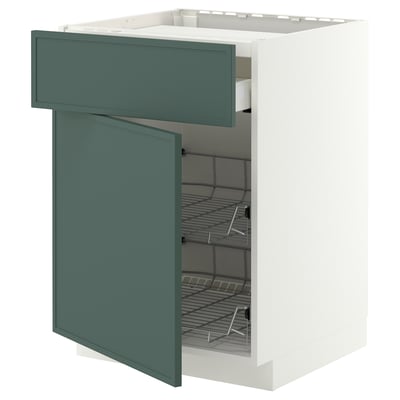 METOD / MAXIMERA Base cab f hob/drawer/2 wire bskts, white/Aspudden dark grey-green, 60x60x80 cm