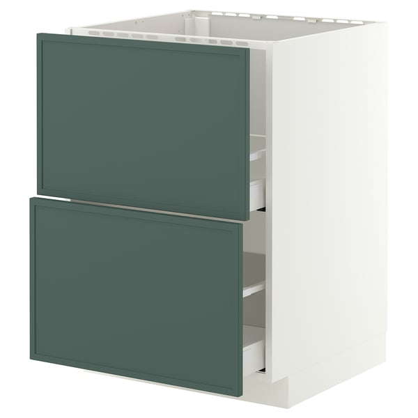 METOD / MAXIMERA Base cab f sink+2 fronts/2 drawers, white/Aspudden dark grey-green, 60x60x80 cm