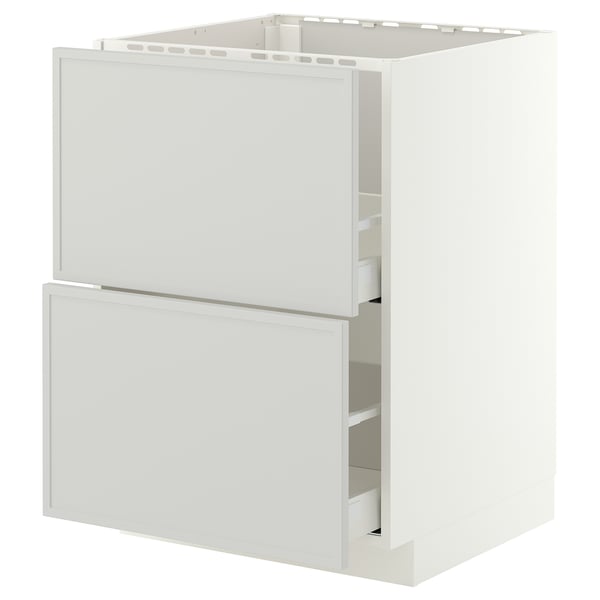 METOD / MAXIMERA Base cab f sink+2 fronts/2 drawers, white/Aspudden light grey, 60x60x80 cm