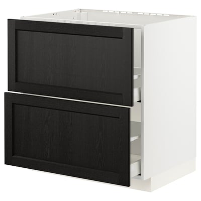 METOD / MAXIMERA Base cab f sink+2 fronts/2 drawers, white/Lerhyttan black stained, 80x60x80 cm