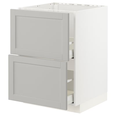 METOD / MAXIMERA Base cab f sink+2 fronts/2 drawers, white/Lerhyttan light grey, 60x60x80 cm