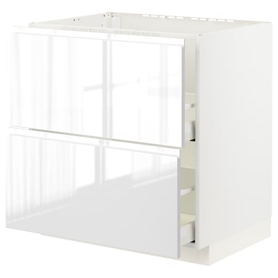 METOD / MAXIMERA Base cab f sink+2 fronts/2 drawers, white/Voxtorp high-gloss/white, 80x60x80 cm