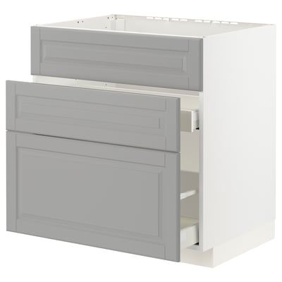 METOD / MAXIMERA Base cab f sink+3 fronts/2 drawers, white/Bodbyn grey, 80x60x80 cm