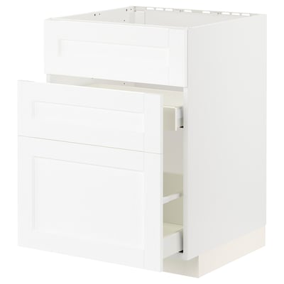 METOD / MAXIMERA Base cab f sink+3 fronts/2 drawers, white Enköping/white wood effect, 60x60x80 cm