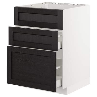 METOD / MAXIMERA Base cab f sink+3 fronts/2 drawers, white/Lerhyttan black stained, 60x60x80 cm