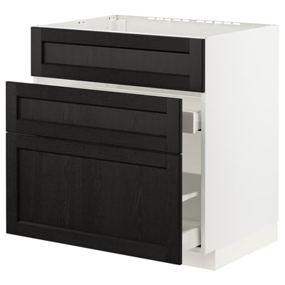 METOD / MAXIMERA Base cab f sink+3 fronts/2 drawers, white/Lerhyttan black stained, 80x60x80 cm