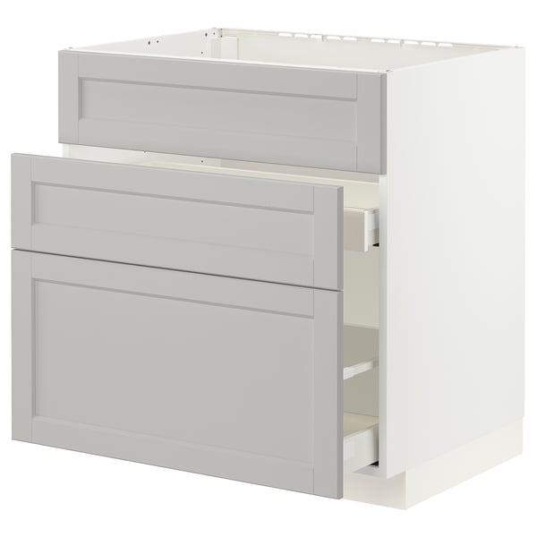 METOD / MAXIMERA Base cab f sink+3 fronts/2 drawers, white/Lerhyttan light grey, 80x60x80 cm