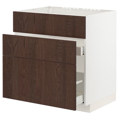 METOD / MAXIMERA Base cab f sink+3 fronts/2 drawers, white/Sinarp brown, 80x60x80 cm