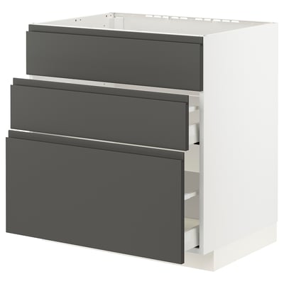 METOD / MAXIMERA Base cab f sink+3 fronts/2 drawers, white/Voxtorp dark grey, 80x60x80 cm