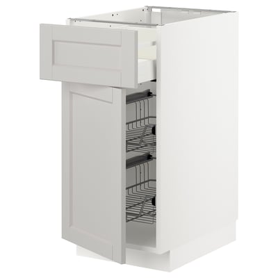 METOD / MAXIMERA Base cab w wire basket/drawer/door, white/Lerhyttan light grey, 40x60x80 cm