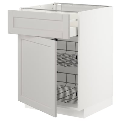 METOD / MAXIMERA Base cab w wire basket/drawer/door, white/Lerhyttan light grey, 60x60x80 cm