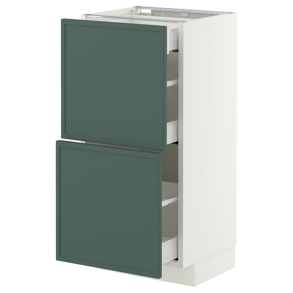 METOD / MAXIMERA Base cab with 2 fronts/3 drawers, white/Aspudden dark grey-green, 40x37x80 cm