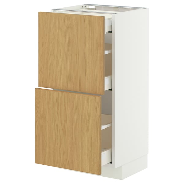 METOD kitchen cabinet with light wood drawers, large and small.