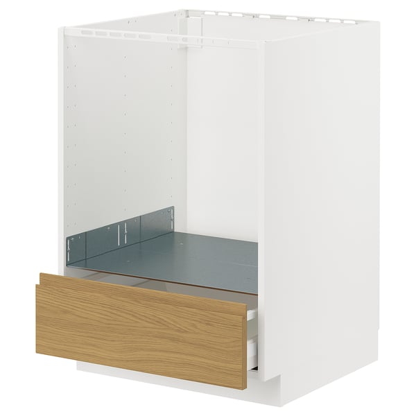 METOD / MAXIMERA Base cabinet for oven with drawer, white/Voxtorp oak effect, 60x60x80 cm