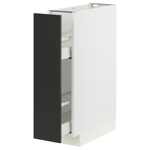 METOD kitchen unit, white with black door, 3 shelves, modern design.