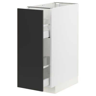 METOD / MAXIMERA Base cabinet/pull-out int fittings, white/Nickebo matt anthracite, 30x60x80 cm