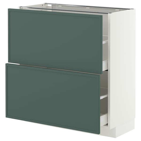 METOD / MAXIMERA Base cabinet with 2 drawers, white/Aspudden dark grey-green, 80x37x80 cm