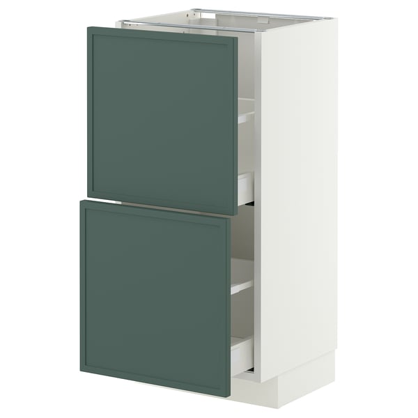 METOD / MAXIMERA Base cabinet with 2 drawers, white/Aspudden dark grey-green, 40x37x80 cm