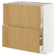 Modern kitchen cabinet in white & wood. Two wooden doors, three drawers.