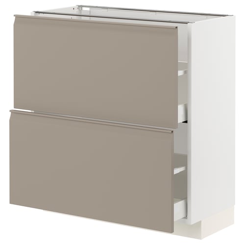 METOD kitchen unit in grey-beige with smooth fronts and integrated handles, featuring two drawers and a cabinet.