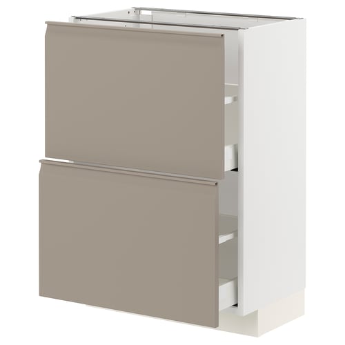Modern kitchen cabinet, METOD, beige, white, rectangular, minimalist design with integrated handles.