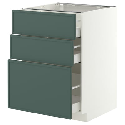 METOD / MAXIMERA Base cabinet with 3 drawers, white/Aspudden dark grey-green, 60x60x80 cm
