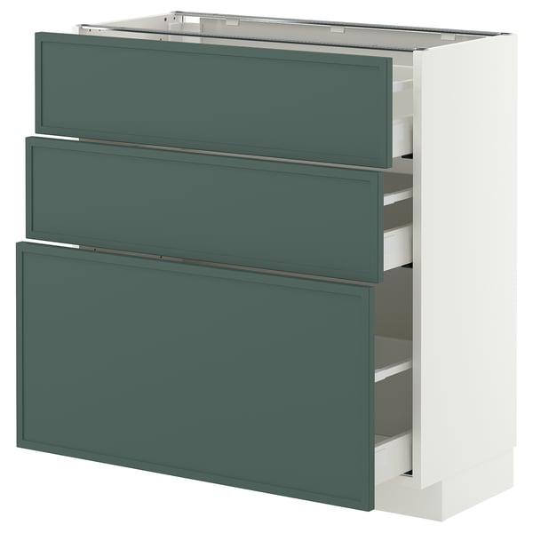 METOD / MAXIMERA Base cabinet with 3 drawers, white/Aspudden dark grey-green, 80x37x80 cm