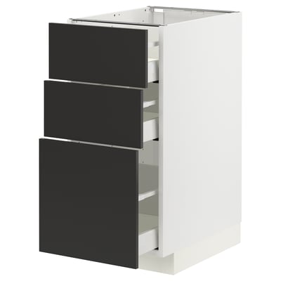 METOD / MAXIMERA Base cabinet with 3 drawers, white/Nickebo matt anthracite, 40x60x80 cm