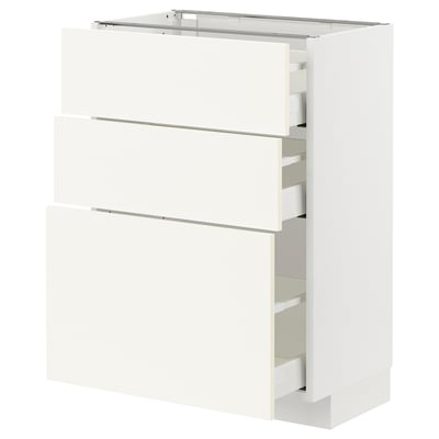 METOD / MAXIMERA Base cabinet with 3 drawers, white/Vallstena white, 60x37x80 cm