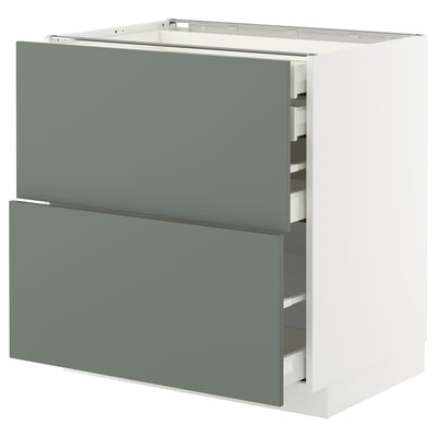 METOD / MAXIMERA Base cb 2 frnts/2 low/1 md/1 hi drw, white/Nickebo matt grey-green, 80x60x80 cm