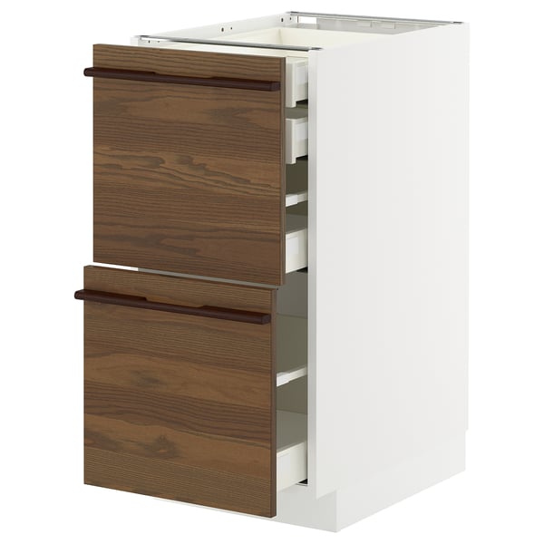 METOD / MAXIMERA Base cb 2 frnts/2 low/1 md/1 hi drw, white/Stensta dark brown ash veneer, 40x60x80 cm