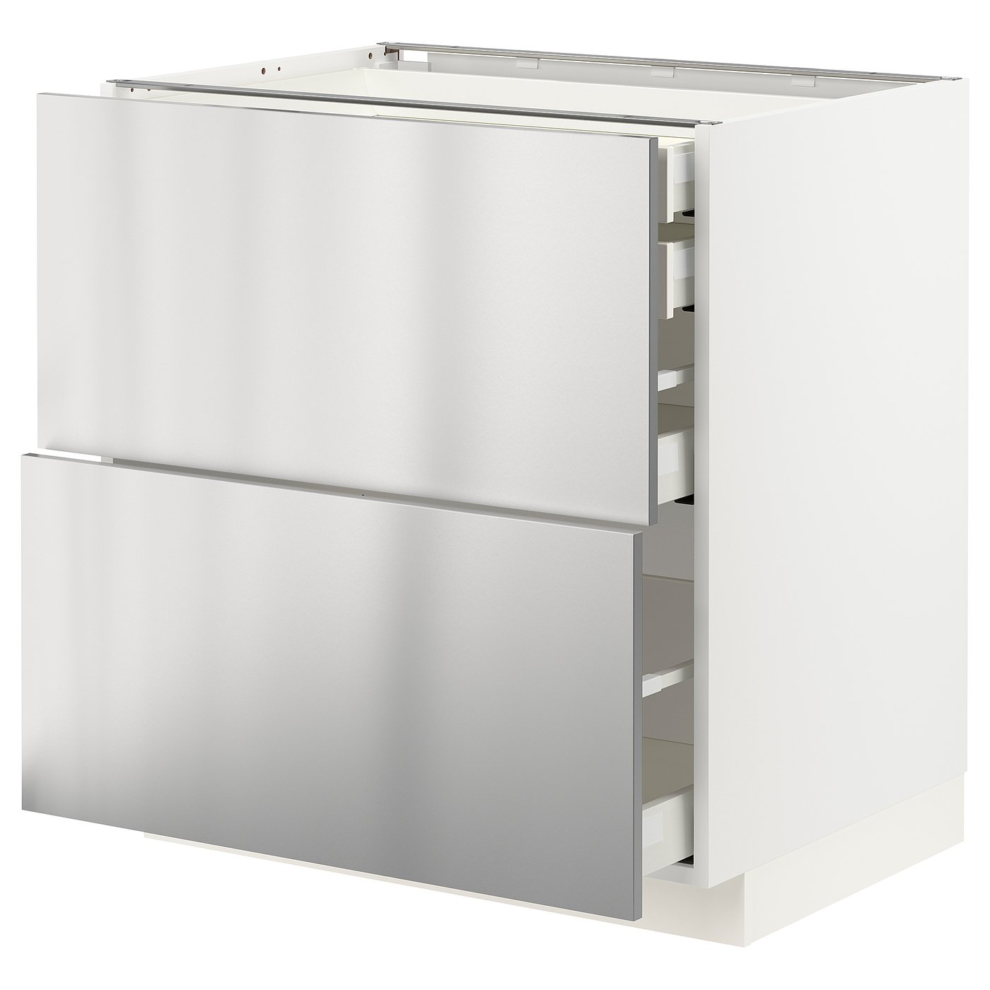 METOD / MAXIMERA Base cb 2 frnts/2 low/1 md/1 hi drw - white/Vårsta stainless steel 80x60x80 cm