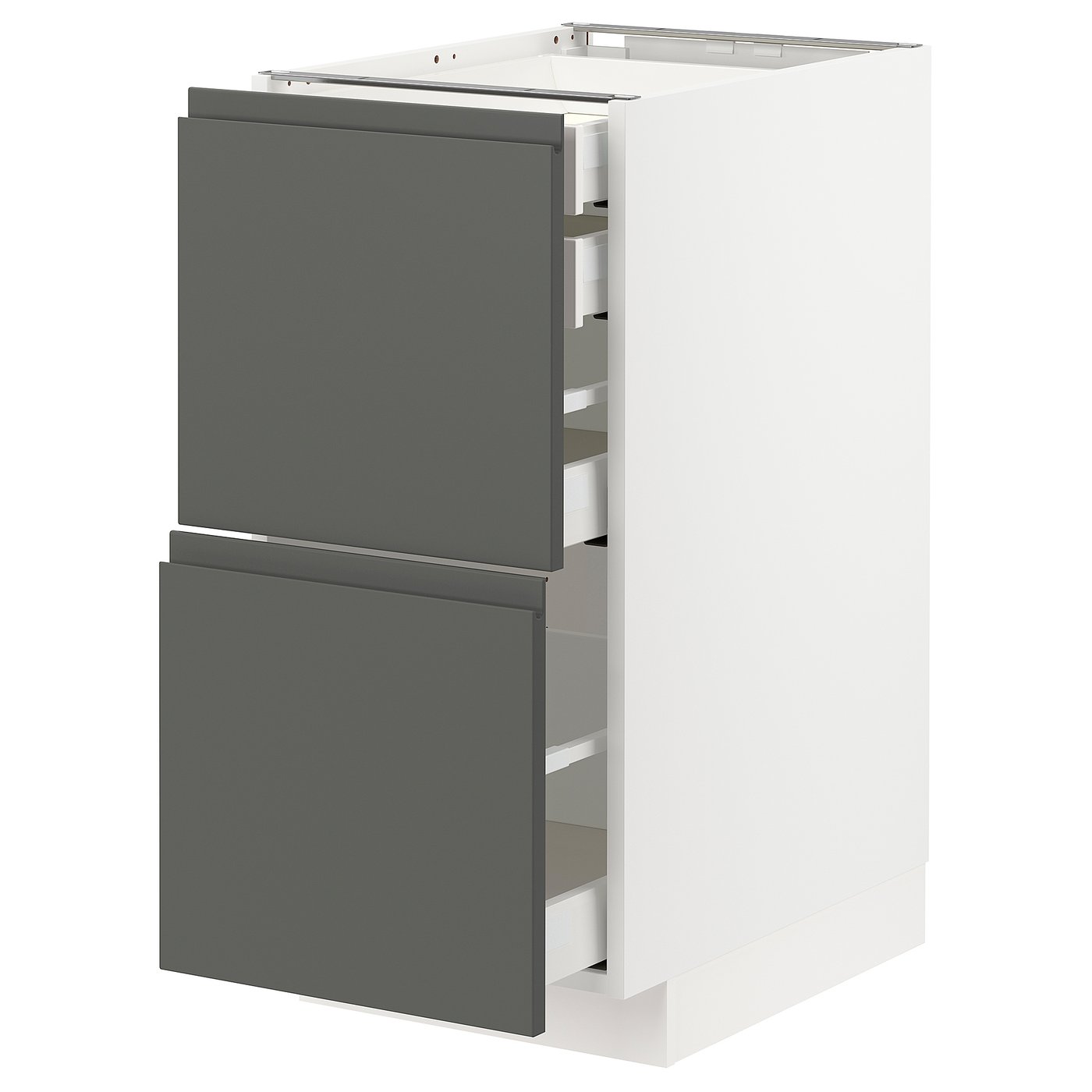 METOD / MAXIMERA Base cb 2 frnts/2 low/1 md/1 hi drw - white/Voxtorp dark grey 40x60x80 cm