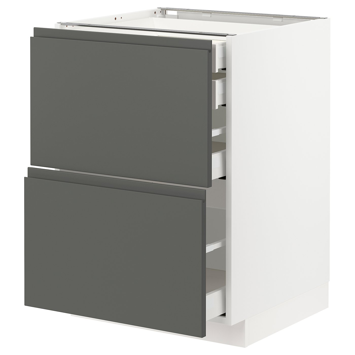 METOD / MAXIMERA Base cb 2 frnts/2 low/1 md/1 hi drw - white/Voxtorp dark grey 60x60x80 cm
