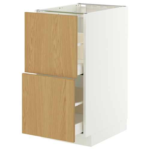 White METOD kitchen cabinet with wooden drawers, durable particleboard, smooth mechanisms, modern design.