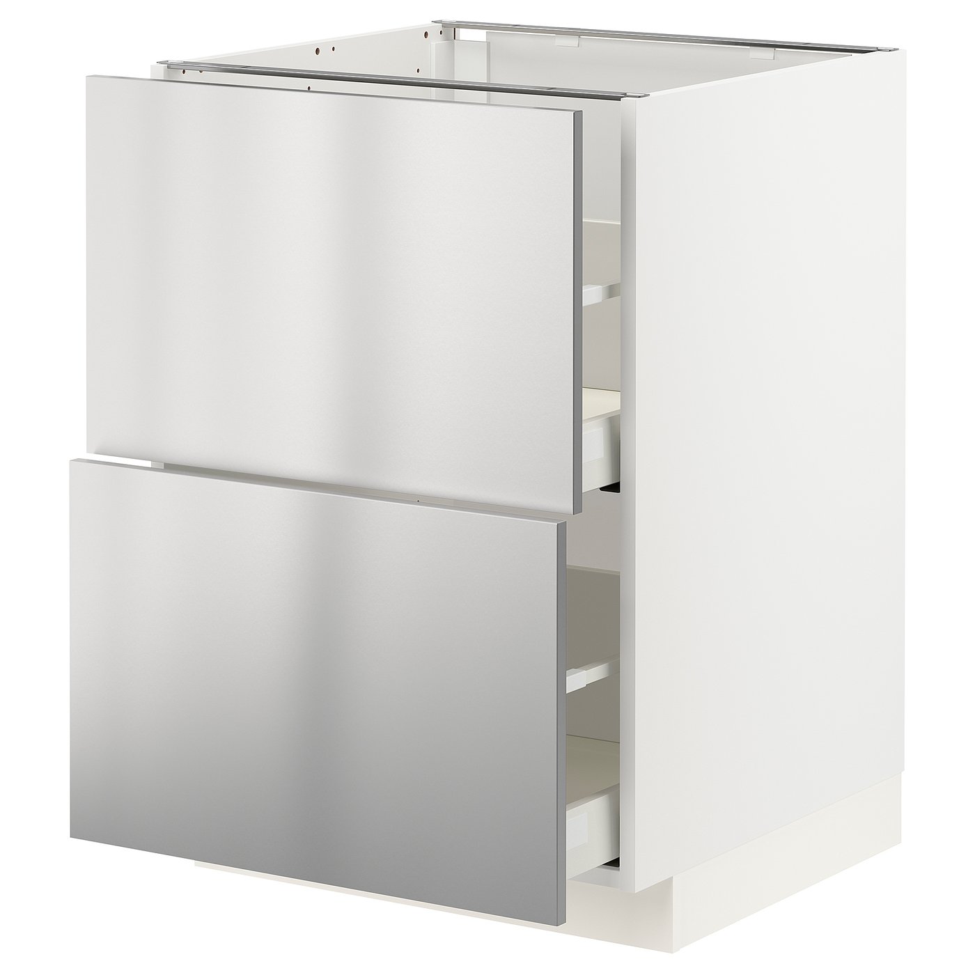 METOD / MAXIMERA Base cb 2 fronts/2 high drawers - white/Vårsta stainless steel 60x60x80 cm