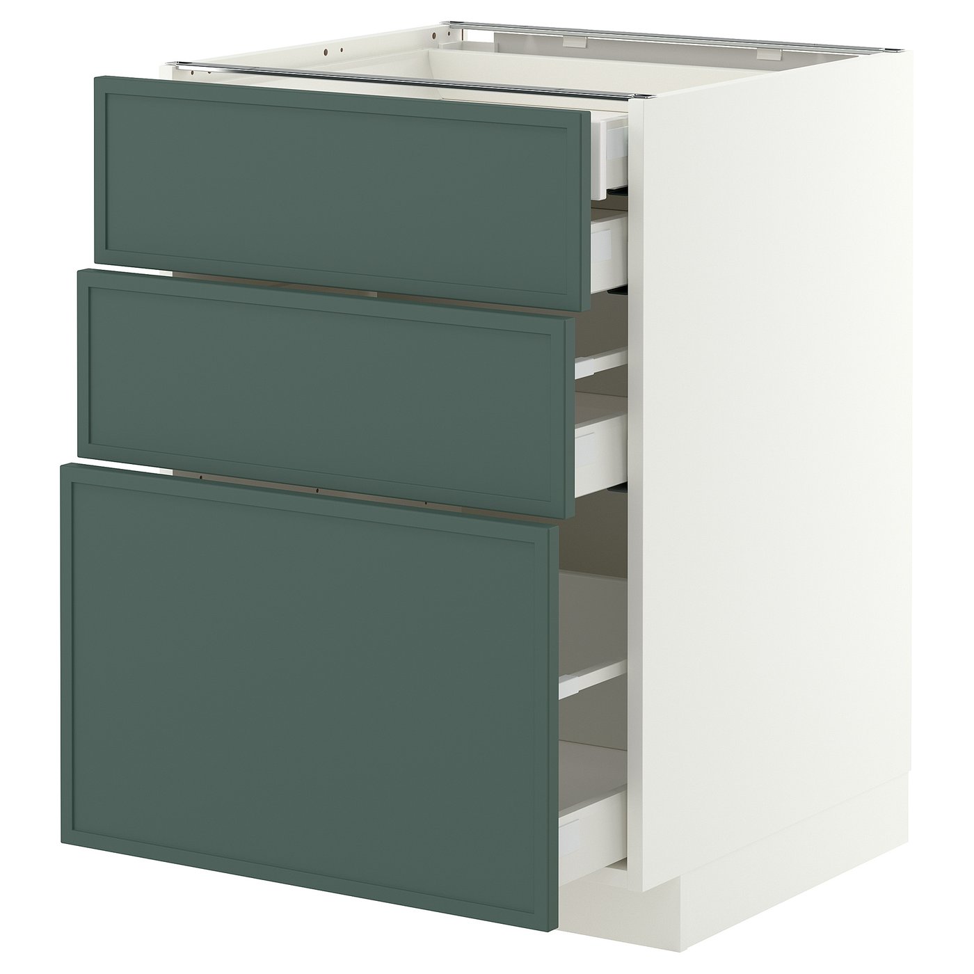 METOD / MAXIMERA Base cb 3 frnts/2 low/1 md/1 hi drw - white/Aspudden dark grey-green 60x60x80 cm