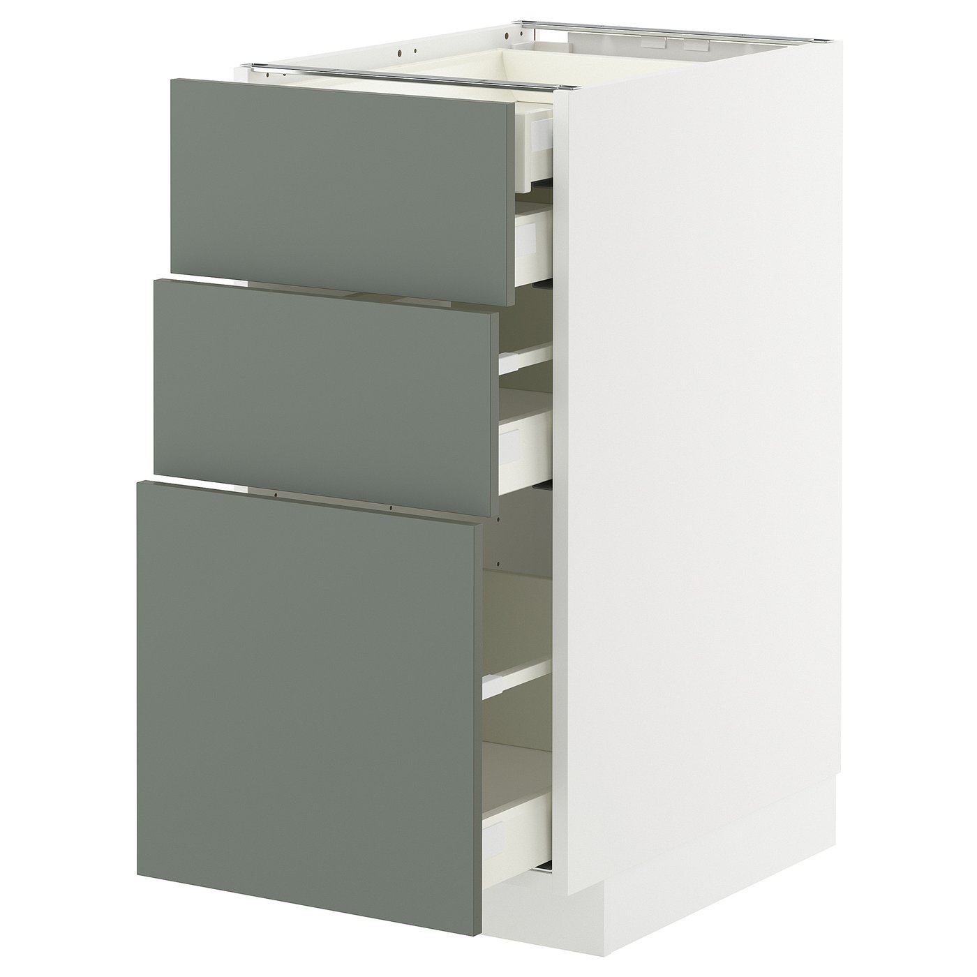 METOD / MAXIMERA Base cb 3 frnts/2 low/1 md/1 hi drw - white/Nickebo matt grey-green 40x60x80 cm