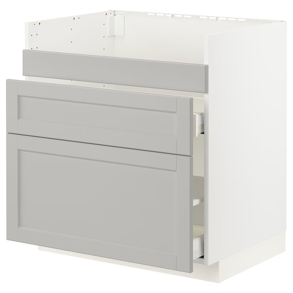 METOD / MAXIMERA Base cb f HAVSEN snk/3 frnts/2 drws, white/Lerhyttan light grey, 80x60x80 cm