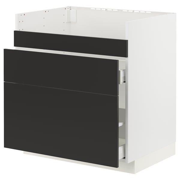 METOD / MAXIMERA Base cb f HAVSEN snk/3 frnts/2 drws, white/Nickebo matt anthracite, 80x60x80 cm