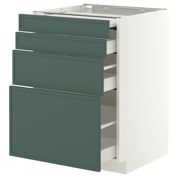 METOD / MAXIMERA Bc w pull-out work surface/3drw, white/Aspudden dark grey-green, 60x60x80 cm